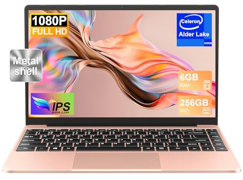 NOTODD Ordinateur Portable 14 Pouces 256Go SSD Soutien Extension 1TB,Pc Portable Win11 Celeron N4020 Pas Cher FHD 1080 5G WiFi BT4.2 inclut Souris sans Fil&AZERTY Clavier Couverture-Or Rose