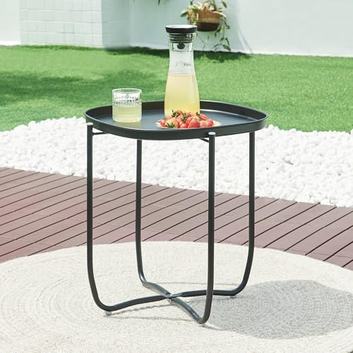[en.casa] Tavolino con Vassoio Piano Quadrato Rimovibile Tavolo Multiuso da Giardino da Salotto 53 x 46 x 46 cm in Acciaio - Nero