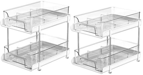 2 Stück Organizer und Aufbewahrung unter der Spüle, 2 Etagen, ausziehbare Mehrzweck-Aufbewahrungseinheit, weiß, Küche, Speisekammer, Organizer, ausziehbarer Medizinschrank-Organizer zur Aufbewahrung