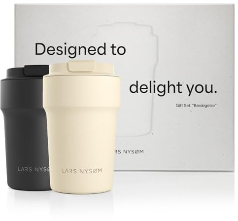 LARS NYSØM Thermo Coffee Mug-to-go Gift Set - 2 tazze termiche da 380 ml per caffè e tè - Il set di tazze a prova di perdite viene fornito in un'attraente confezione regalo (Black/Beige)