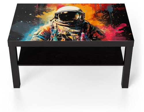 DEQORI Glastisch | schwarz groß 90x50 cm | Motiv Sternenreisender | ausgefallener Beistelltisch aus Glas | Hochglanz Couchtisch fürs Wohnzimmer | moderner Couch Tisch mit Design