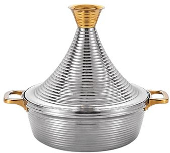 CHFYIJYHM 304 Stainless Steel Moroccan Tagine Pot,Non Stick Tagine Stainless Steel Tower Stew Dry Pot Non-stick Slow Cooker Seafood High Lid Pan Electromagnetic Cooker Moroccan Tajine Casserole,Gold,2
