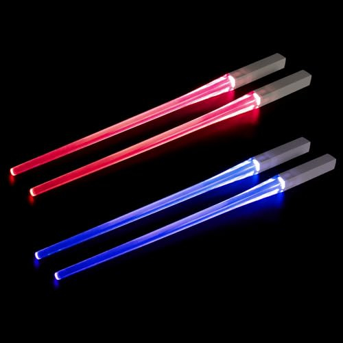Vmxlso 2 Paar Leuchtende Essstäbchen, Lightsaber Chopsticks, Lichtschwert Essstäbchen, LED Essstäbchen Lichtschwert, Langlebig Leicht, BPA Frei Spülmaschinenfest für Sushi Küchen Dinnerparty