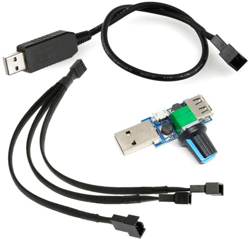 Guuzi Full Speed ​​12V Step-Up USB-Stecker auf 4-poligen/3-poligen Stecker PC-Lüfter-Anschlusskabel mit Regler und 3-Wege-PWM-Lüfter-Splitterkabel