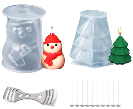 PMELCXD Conjunto de Moldes para Hacer Velas de Silicona – Kit Incluye Moldes de Navidad y Accesorios para Crear Velas – Molde Vela DIY, Artesanías, Decoraciones de Navidad