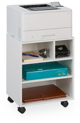 Relaxdays Rollcontainer mit 4 offenen Fächern, Büro Beistellcontainer, mit Rollen, Büroschrank, HxBxT: 49x40x30 cm, weiß