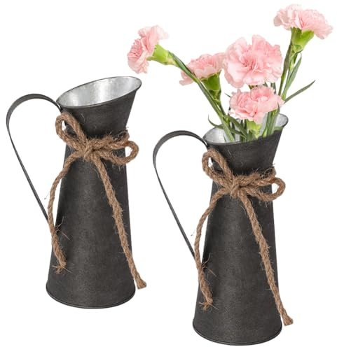 Lot de 2 Vase à Fleurs décoratifs Vintage en métal,Pot à Lait Shabby Vintage Chic Galvanisé,Pot Lait Zinc Décoratif pour Décoration de Maison/Mariage et Plantes(Bronze)