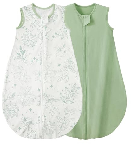 Duomiaomiao Baby sovsäck 2-pack 0,5 Tog, baby sommar sovsäck 100 % bomull baby bärbar filt unisex småbarn nyfödd sovsäck 18-36 månader, gröna blommor