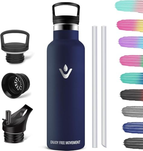 HoneyHolly Thermosflasche, 1000ML BPA-Frei, Trinkflasche Edelstahl, Auslaufsichere Isolierflasche Doppelwandig, Wasserflasche 1L, Thermoskanne mit Strohhalm, Trinkflasche Kohlensäure Geeignet