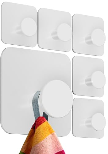 4smile Handtuchhalter ohne Bohren, 6er Set, Modern, Weiß | Badezimmer Haken aus Edelstahl, funktionale Klebehaken, hohe Tragkraft, Wasserfeste Handtuchhaken für Bad