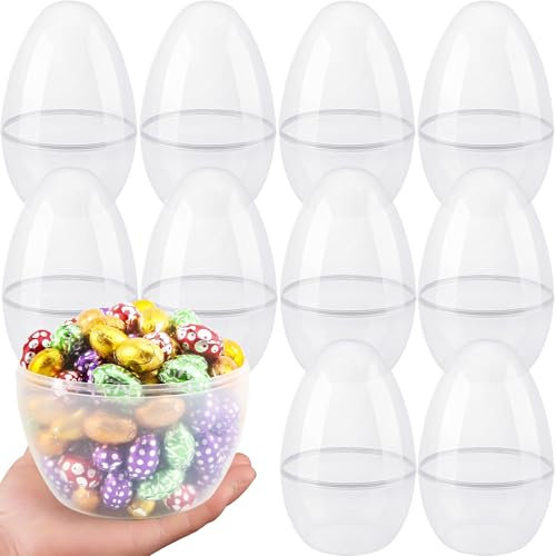 10 Pcs 8 Inch Giant Clear Easter Eggs Jumbo Transparent Easter Eggs Plastic Eggs Fillable for Easter Basket Stuffers Fillers Party Decor