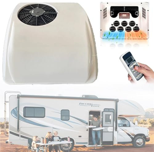 DC RV Climatiseur 2 en 1 RV Climatiseur de Toit avec Refroidissement et Chauffage,Climatiseur de Stationnement électrique Camping-Car Système de Climatisation pour Voiture RV Camion Camper,12V