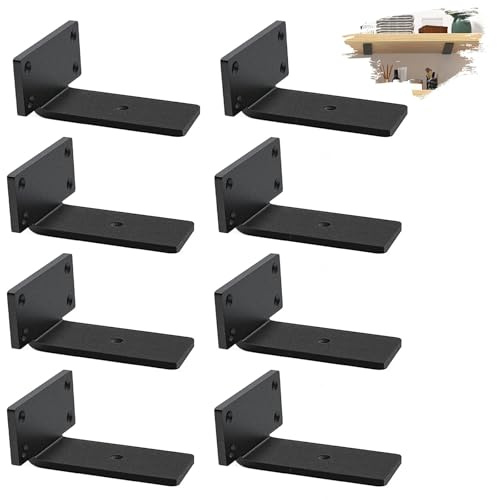 8 Pack Floating Shelf Brackets 12.5cm, Heavy Duty Metal L Shelf Brackets, Metal Scaffold Board Shelf L Braces for Shelves Support Wall Hanging | Black