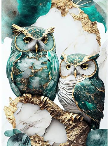 JATOK Diamond Painting Erwachsene, Eule, 30 x 40 cm, runden Steinen | Diamant Painting Bilder,Klebeleinwand mit komplettem Werkzeug; einfacher Einstieg für Anfänger und glitzernde Wanddeko.
