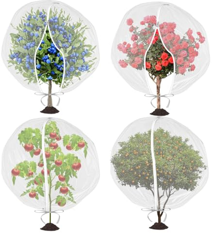 Mellbree 3.3X2.7FT Blueberry Bush Netting Cover, Zippered Bird Netting for Garden Protect Blueberry Bush/Tomato/Cherry/Strawberry from Bugs,Cicadas with and Drawstring, 4 PCS