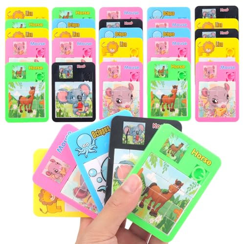 ZXShow Rompecabezas Deslizantes 30 Pack Mini Puzzle Educativo con Animales Coloridos Juguetes Super Slide Regalos Cumpleaños Detalles de Fiesta Viaje y Oficina