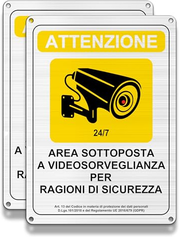 Cartello di Videosorveglianza Autoriflettente di Proprietà Privata - Pannello di Allarme di Sicurezza in Alluminio, 25×18 cm