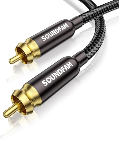 SOUNDFAM RCA-subwooferkabel, RCA-kabel hane till hane [guldpläterade kontakter, bomullsfläta] för subwoofer, hemmabio, förstärkare, TV, mixer (hane/hane, svart, 3M)