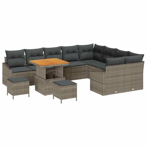 vidaXL Trädgårdsoffset med kudde med lagring med kudde 12 pcs Grå, Trädgård och terrassset, modern rattansoffa, lätt utomhuscouch, UV-skydd, förvaring, lounge