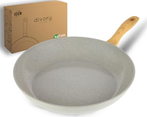DIVORY keramisk panna 32 cm – med keramisk beläggning, induktion, PFAS och PTFE-fri, stor stekpanna, för ägg, belagd – ugnssäker och diskmaskinssäker (Natura, 32 cm)