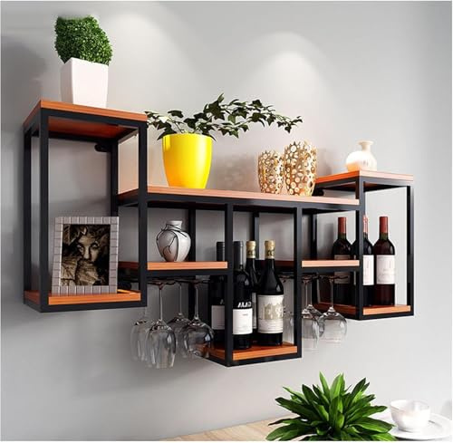 ININOSNP Stapelbares Weinregal Weinregal zur Wandmontage aus Schmiedeeisen – Weinschrank for Aufhängen an der Wand mit Glashalter