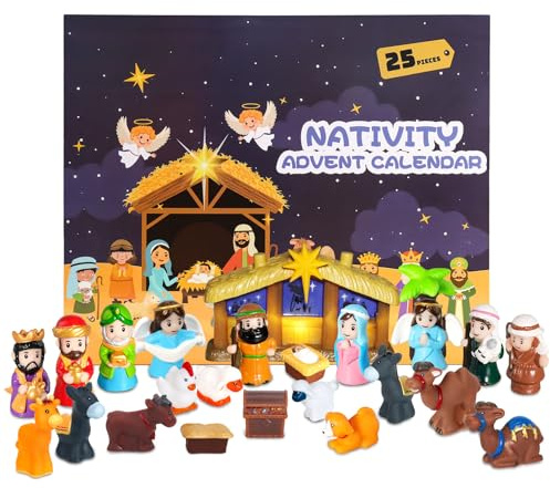 HBPLN Nativity Advent Calendar 2025 with Light, 25 Days Christmas Advent Calendar Christian Kids Nativity Set, Traditional Religious Scene for Toddler Boys Girls