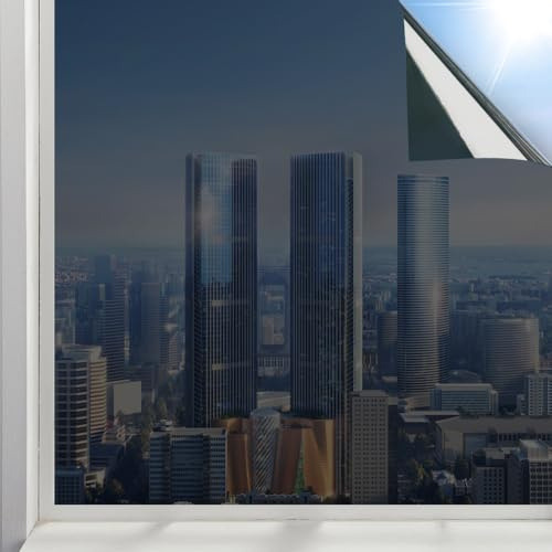URAQT Vinilo Espejo para Ventanas Privacidad, 44.5×200 CM Vinilo Espejo Unidireccional, Vinilos para Cristales Estatico, Lamina Solar Ventana Anti UV Anti Calor para Hogar Oficina Tienda, Negro Plata