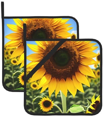 Set presine resistenti al calore, presine per cottura, grigliate e cotture, motivo girasole giallo