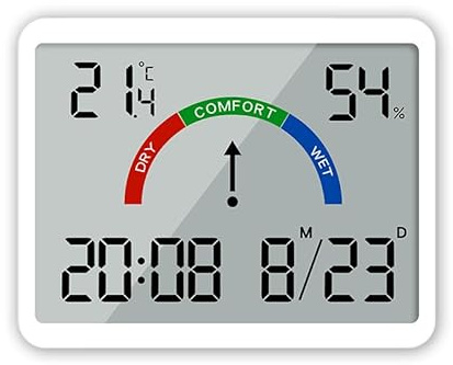 Colexy Réveil Numérique, Petit Horloge LCD avec Température & Humidité, Format 12/24 H & ℃/℉, Magnétique, Réveil à Piles pour Maison, Bureau, École et Voyage, Fixation Murale ou sur Table (Blanc1)