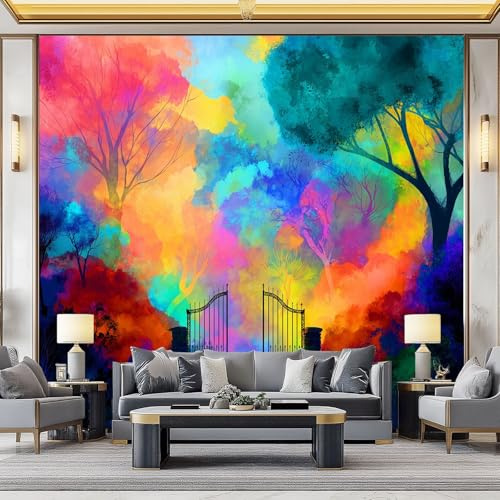 Générique Papier Peint Intissé Jardin Aquarelle, Style Fantastique Papier Peint Photo Panoramique - Poster Géant Personnalisé Impression 350 x 256 cm pour Salon Chambre Maison Décor Murale