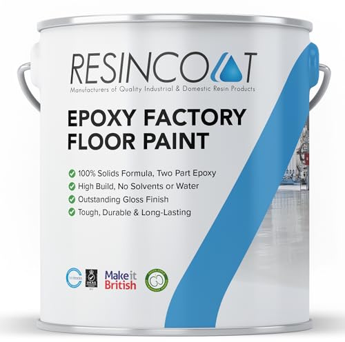 Resincoat High Build Epoxy Factory Floor Paint – Heavy Duty Industrial Two Part Coating for Concrete Floors – Chemical Resistant, Easy Clean & Long Lasting – Made in the UK (Light Grey, 5kg)
