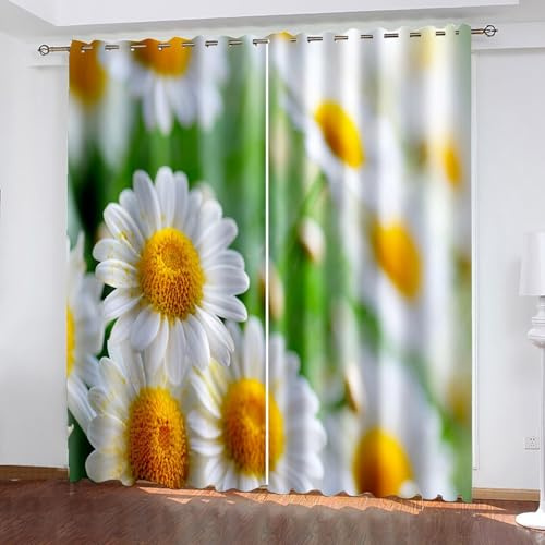 Wycian Fertiggardinen Weiße Gardinen Gelb Grün 2 Er Polyester Gänseblümchen H229 X B244Cm für Schlafzimmer