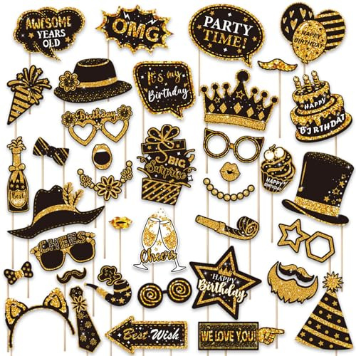 38 Stück Foto Requisiten Set, Lustige Fotobox Accessoires Foto Booth Requisiten, Party Foto Requisiten Für Geburtstag Hochzeit Karneval Silvester Party Foto Booth