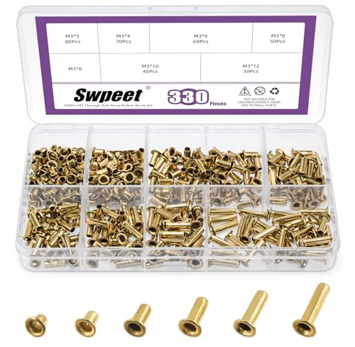Swpeet 330Pcs 6 tamaños M3 a través del agujero Kit de la variedad de remaches de cobre, remaches huecos Grommets, placa de circuito de doble cara PCB Vias uñas para aplicaciones eléctricas Cinturones