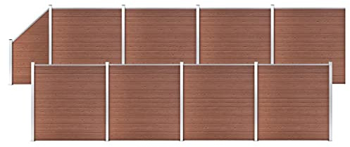 Yisssmeng Lot de 8 clôtures WPC marron 1484 x 186 cm - Clôture de jardin composite en bois et plastique - Avec poteaux en aluminium - Brise-vue résistante aux intempéries - Pour jardin, cour, enclos