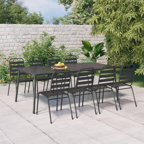 MBDRKVGF 79 Inch Rectangular Outdoor Garden Dining Table, Anthracite Powder-Coated Metal Steel Patio Table for 6 People, Weather-Resistant Backyard Furniture