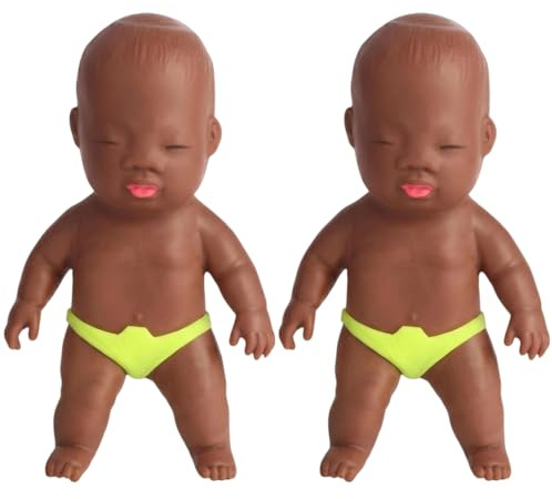 Yuziwi 2er Set Quetschstresspuppe – Dehnbarer Silikon-Babypuppe Stressabbau, lustige Zerdrückfigur für Erwachsene, Anti-Angst Spielzeug zum Knuddeln & Quetschen, Geschenk (Mittel,Schwarz)
