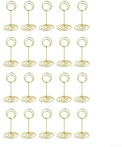 PureBowlic 20-pack metallbordsnummerhållare för bröllop evenemang restauranger, eleganta kortmenyvisningsstativ, bordsskyltar ramar för placeringskort, roséguld svart silver guld, 8,5 x 4 cm (guld)