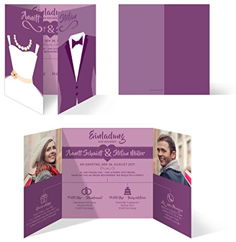 Hochzeitseinladungen (30 Stück) - Braut und Bräutigam Altarfalz - Hochzeitskarten in Lila