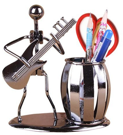 AlleTechPlus Metal Art Crafts Pencil & Pen Holder Display - Decorative Guitar Theme Desktop Supply Organizer
