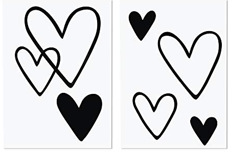 Rayher 53979576 Bügel-Transferfolie Motiv Herz, schwarz, 2 Bögen mit 6 Herzen 3,7-11 x 4-12 cm, T-Shirtfolie zum Aufbügeln, Bügelfolie, Textil-Bügelfolie Motiv Herz