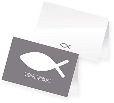 itenga 24 x Tischkarten Platzkarten Namensschild Fisch Kommunion Taufe Konfirmation (grau)