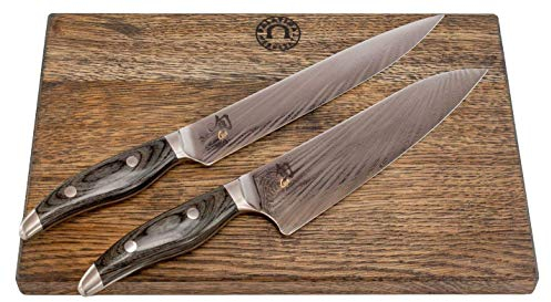 Kai Shun Nagare Bundle | 2 japanische Damaststahl-Messer | NDC-0702 (Santoku) + NDC-0704 (Schinkenmesser/Fleischmesser) | + handgefertiges XL-Schneidebrett aus der Pfalz (Eiche) 35x25 cm | VK: 819,- €