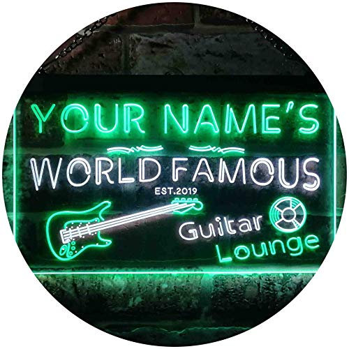ADVPRO Personalized Your Name Est Year Theme Guitar Room Music Room Dual Color LED Barlicht Neonlicht Lichtwerbung Neon Sign Weiß & Grün 300 x 210mm st6s32-pf1-tm-wg
