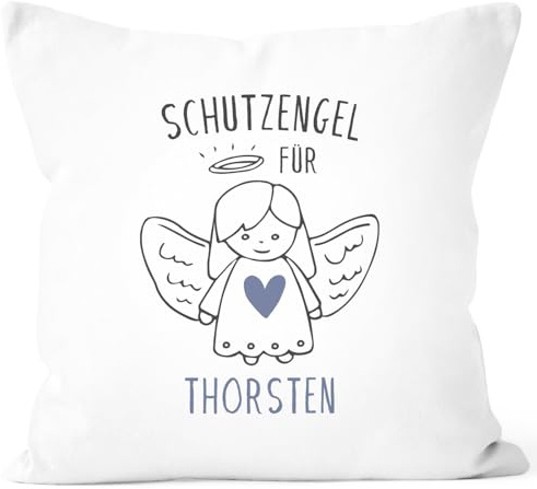 SpecialMe® Kissen-Bezug Schutzengel mit Namen Glücksbringer persönliche Geschenke Glückskissen Aufmunterung Weiss Unisize