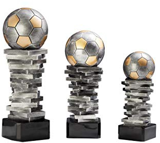 Henecka Fussball-Pokal, Resin Soccer-Trophy, Silber mit Gold, mit Wunschgravur, Größe 30 cm