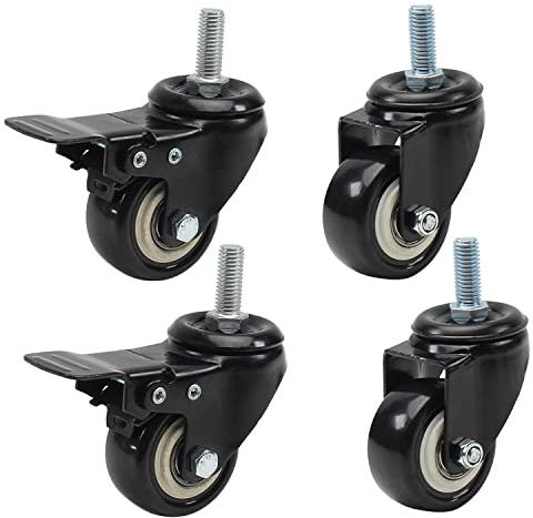 MroMax 4 ruedas de 40 mm de diámetro de la rueda de la parte superior plana, ruedas giratorias y de dirección fija con freno para maquinaria pequeña, muebles y rack negro