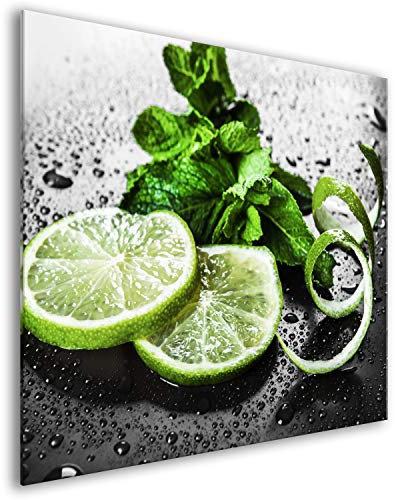 murando Glass Splashback for Kitchen Backsplash Cooker Protector Tempered Glass Decorative Wall Art Panel Heat Resistant Graphic 60x60 cm / 24x24 Lemon Mint Water Fruit j-B-0089-aq-a