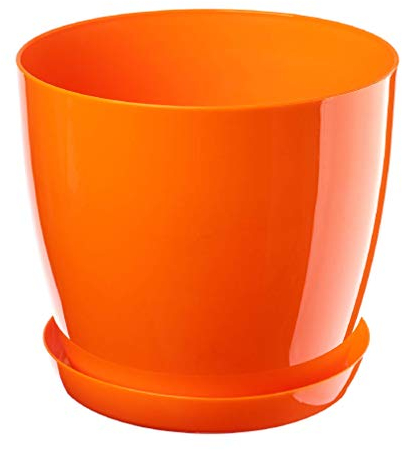 KADAX Élégant pot à fleurs/plantes avec soucoupe Forme ronde et élégante En plastique léger Pour l’intérieur et la maison Cache-pot pour fleurs, plantes Ø 20 cm Orange