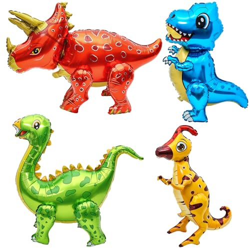 Riesige selbststehende Dinosaurier-Folienballons für Dinosaurier-Geburtstagsparty-Zubehör, Dekorationen, 4 Stück
